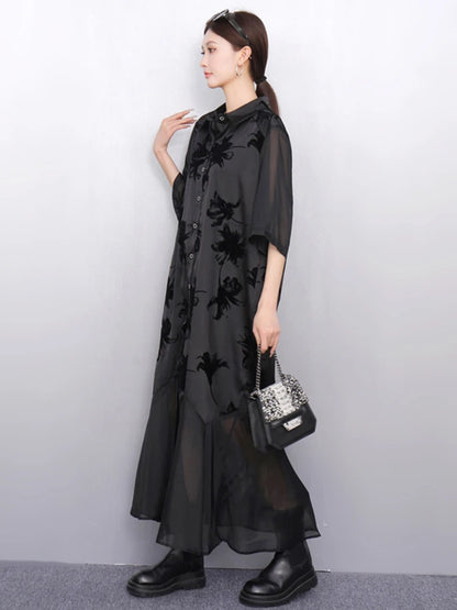XITAO Patchwork Print Dress Gauze Loose Half Sleeve Elegant Single Breasted Temperament Vintage Summer Woman Dress ZMY1282