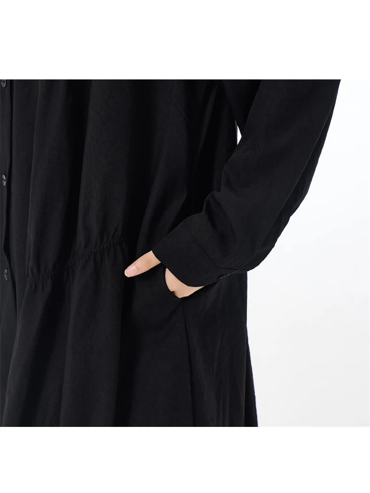 XITAO Fold Patchwork Solid Color Women Dress Turn-down Collar Pocket Loose Slimming A-line Mid-calf Shirt Dress XITAO HQQ2448