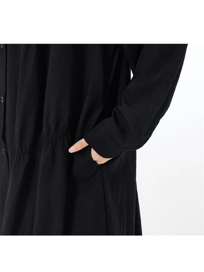 XITAO Fold Patchwork Solid Color Women Dress Turn-down Collar Pocket Loose Slimming A-line Mid-calf Shirt Dress XITAO HQQ2448