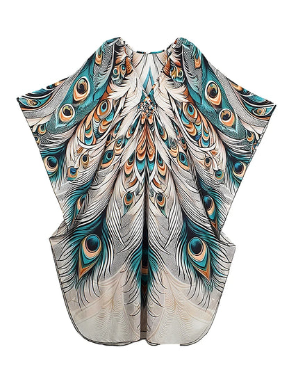 XITAO A-line Pullover Vintage Dress Peacock Print Side Slit Slimming New Arrival V-neck Casual Summer Woman Loose Dress GJ1183