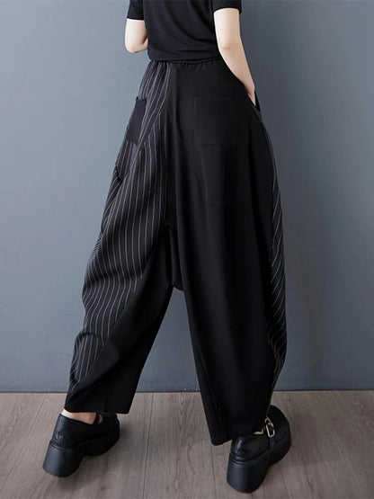 XITAO Stripe Drawstring Patchwork Pant Elastic Waist Hong Kong New Casual Loose Fitting Personality Spring Women Pant ZMY1054