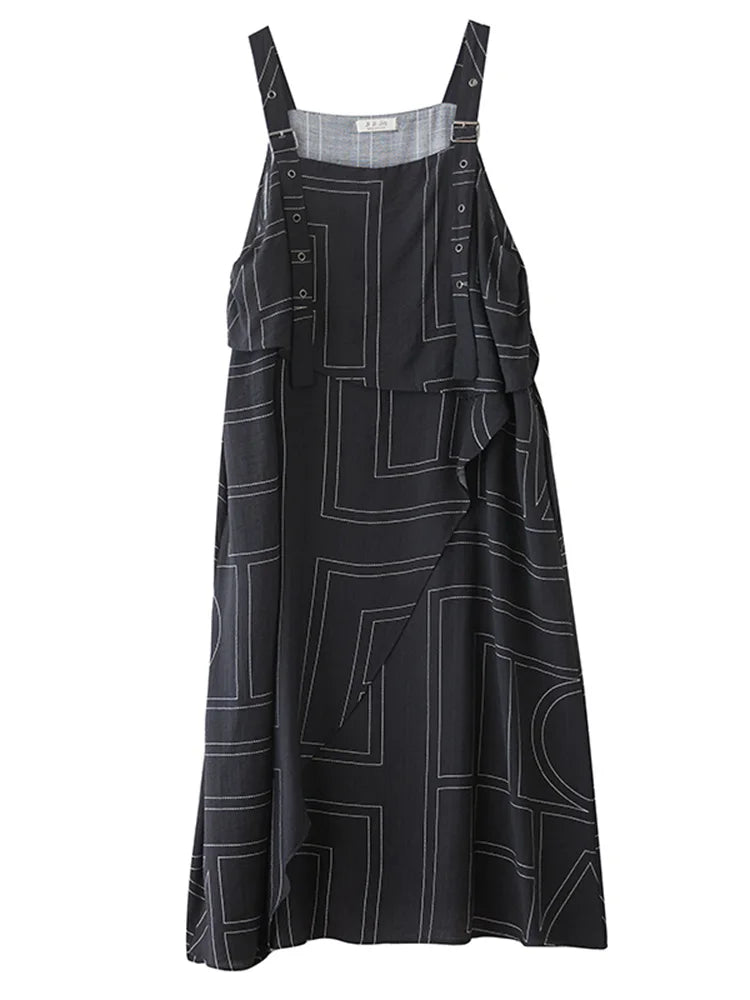 XITAO Loose Patchwork Strap Dress Fashion Match Women A-line Casual Contrast Color Sleeveless Simple Summer Dress HQQ2505