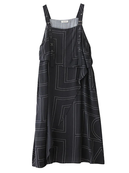 XITAO Loose Patchwork Strap Dress Fashion Match Women A-line Casual Contrast Color Sleeveless Simple Summer Dress HQQ2505