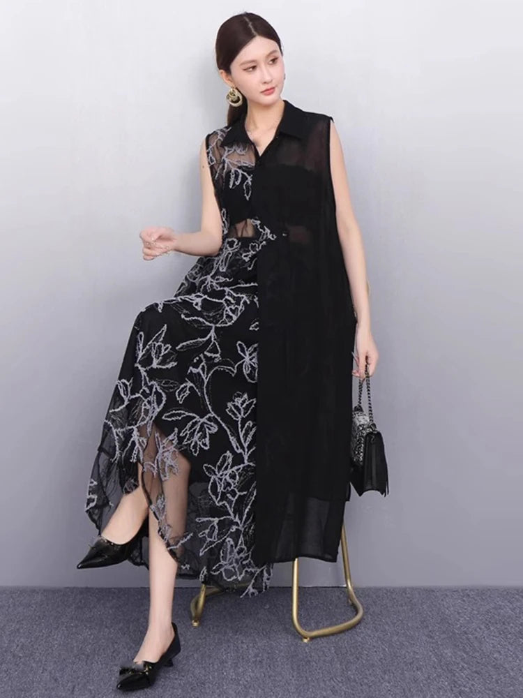 XITAO Irregular Embroidery Patchwork Sets Sleeveless Gauze Loose Casual Temperament Slimming Summer Woman Skirt Sets ZMY1300