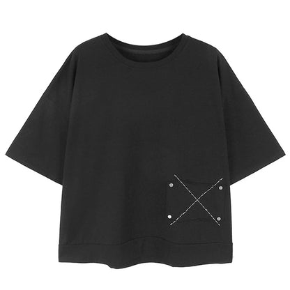 XITAO O-neck Patchwork Pullover T-shirts Solids Color Short Sleeve Loose All Match Top 2024 Summer New Casual Fashion DMJ4104