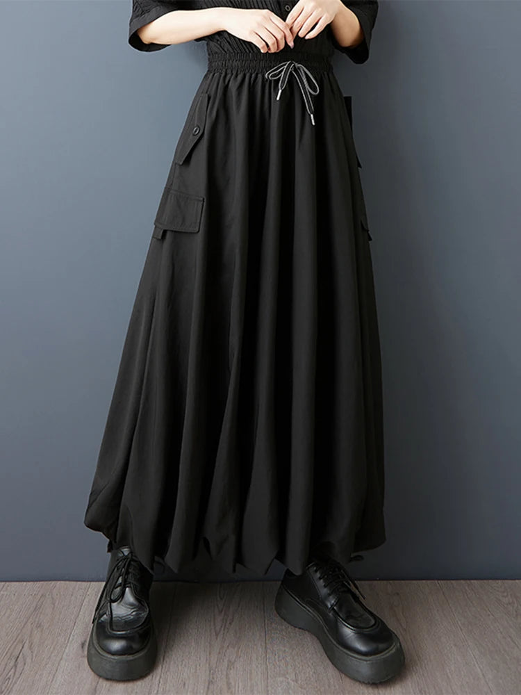 XITAO Drawstring Pocket Loose Skirts Solid Color Elastic Waist Temperament All-match New Arrival Summer Woman Skirts ZMY1283