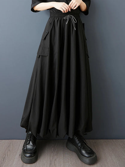XITAO Drawstring Pocket Loose Skirts Solid Color Elastic Waist Temperament All-match New Arrival Summer Woman Skirts ZMY1283