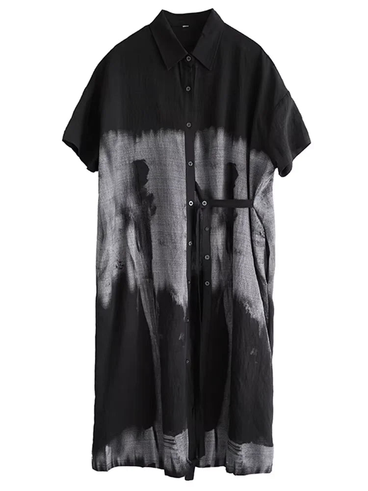 XITAO Casual Contrast Color Dress Personality Button Women Summer Simple Short Sleeve Slimming Loose Shirt Dress ZMY1141