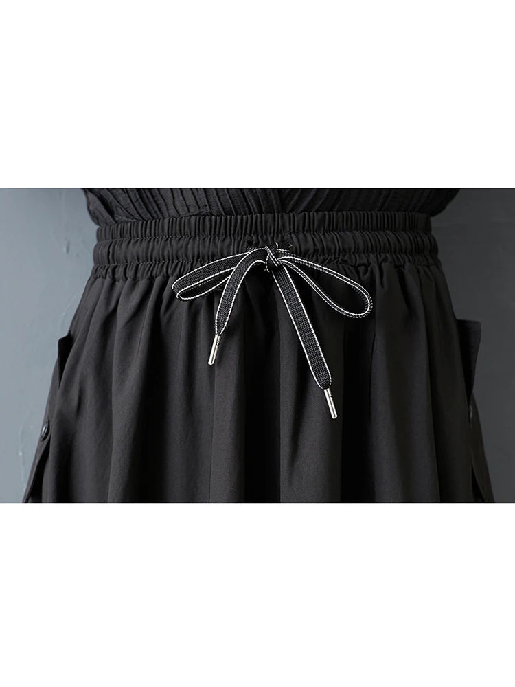 XITAO Drawstring Pocket Loose Skirts Solid Color Elastic Waist Temperament All-match New Arrival Summer Woman Skirts ZMY1283