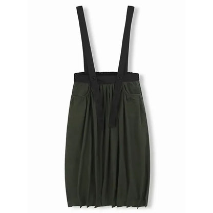 XITAO Folds Suspenders Contrast Color Skirts Casual Pocket Patchwork All Match A-line Loose Slimming Personality Skirt ZY8932