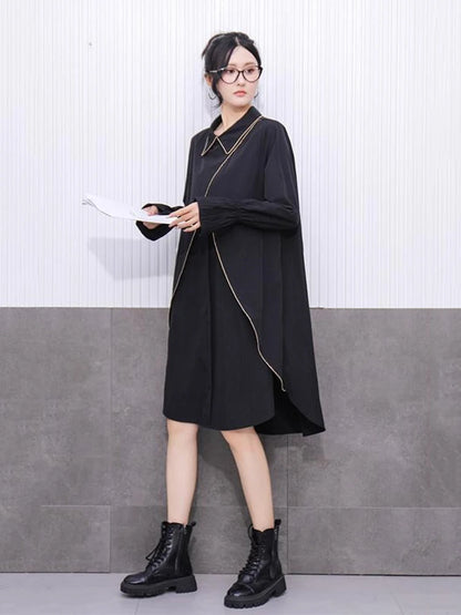XITAO Asymmetrical Split Turn-down Collar Dress Long Sleeve Patchwork Pullover Hong Kong Loose Temperament Dress GYX1521