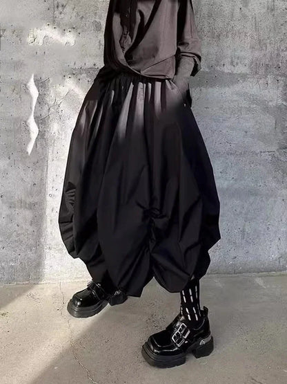 XITAO Loose Irregular Folds Skirt Street Trendy Asymmetric A-line Women Solid Color All-match Elastic Waist Skirt GMM1323
