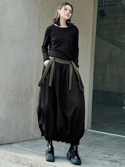 XITAO Straps Pleated Contrast Color Skirt Casual Loose Fitting A-line Elastic Waist Leisure Summer Female Skirt GYX1540