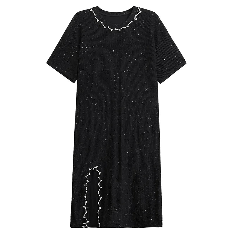 XITAO Embroidered Flares Patchwork Asymmetrical Dress Solid Color O-neck Pullover Slimming All Match Temperament Dress ZMY1186