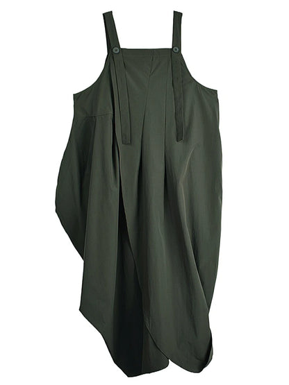 XITAO Irregular Pleated Straps Dress Casual Solid Color Loose Fitting Slimming Sleeveless Simple Button Women Dress ZMY1061