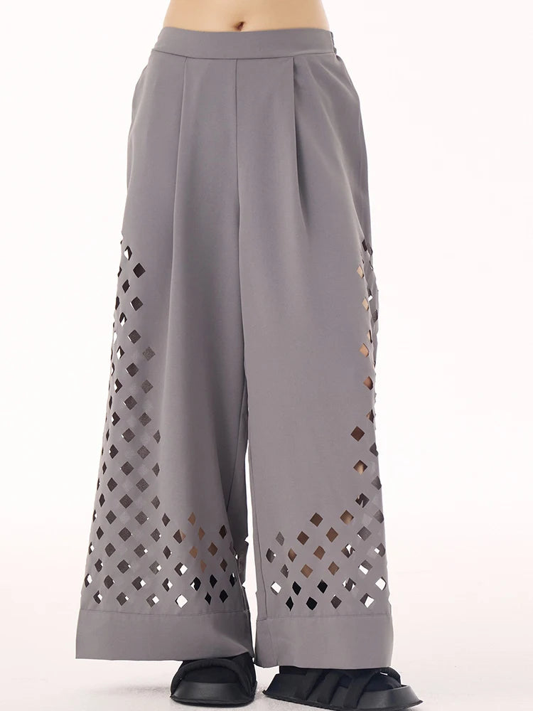 XITAO Loose Hollow Out Female Wide Leg Pants Casual Personality All-match Women Street Trend Simple Pants GMM1302