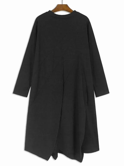 XITAO Gauze Patchwork Pocket Dress Solid Color O-neck Long Sleeve Pullover Loose Casual Slimming Dresses 2025 Spring New GJ1098