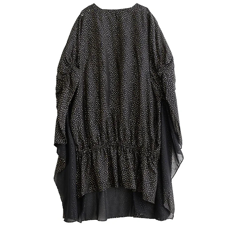 XITAO Batwing Sleeve Asymmetrical Dresses Wave Point O-neck Pullover A-line Mid-calf Slimming Women Dress Summer Fashion ZY8697