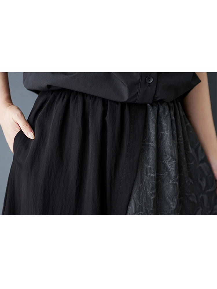 XITAO Loose Asymmetric Women Skirt Trend Contrast Color Patchwork Women Casual Irregular Elastic Waist Simple Skirt HQQ2464