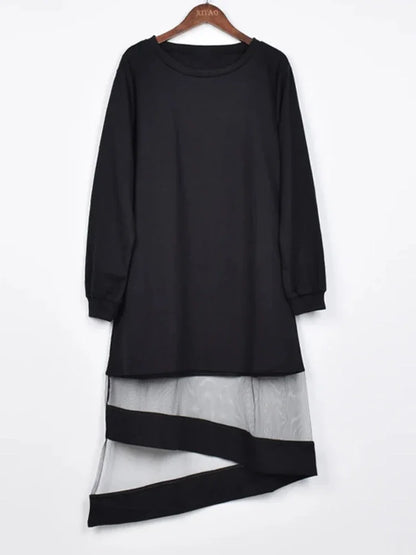 XITAO Pleated Hem Dress Irregular Pullover Full Sleeve Black Patchwork Summer Pleated Goddess Fan Casual Dress WS2043