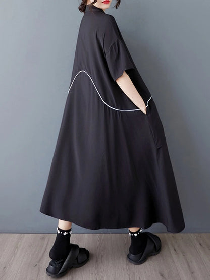 XITAO Asymmetrical Patchwork Single Breasted Dress Turn-down Collar Short Sleeve Pullover Loose Casual Slimming Dress ZMY1055