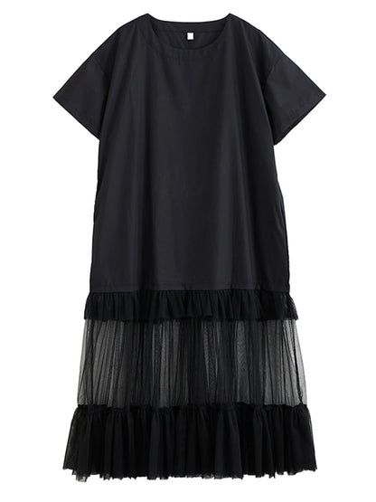 XITAO Gauze Patchwork Loose Female Dress O-neck Short Sleeve Casual Simple Slimming Temperament Summer Woman Dress HQQ2496