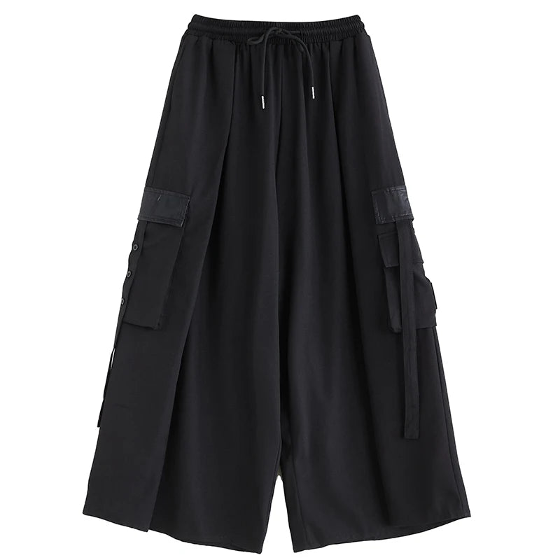 XITAO Elastic Waist Pocket Lace-up Pant Casual Solid Color New Wide-leg Slimming Fashion Leisure Spring Women Pant GYX1548