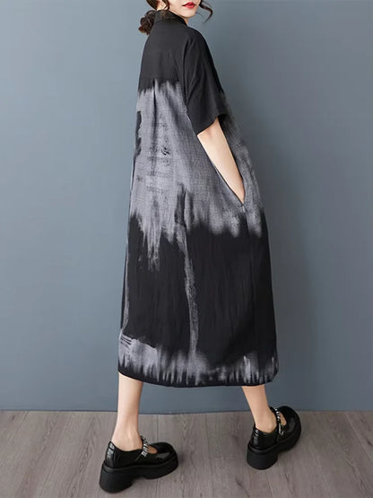 XITAO Casual Contrast Color Dress Personality Button Women Summer Simple Short Sleeve Slimming Loose Shirt Dress ZMY1141