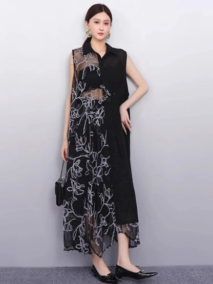 XITAO Irregular Embroidery Patchwork Sets Sleeveless Gauze Loose Casual Temperament Slimming Summer Woman Skirt Sets ZMY1300