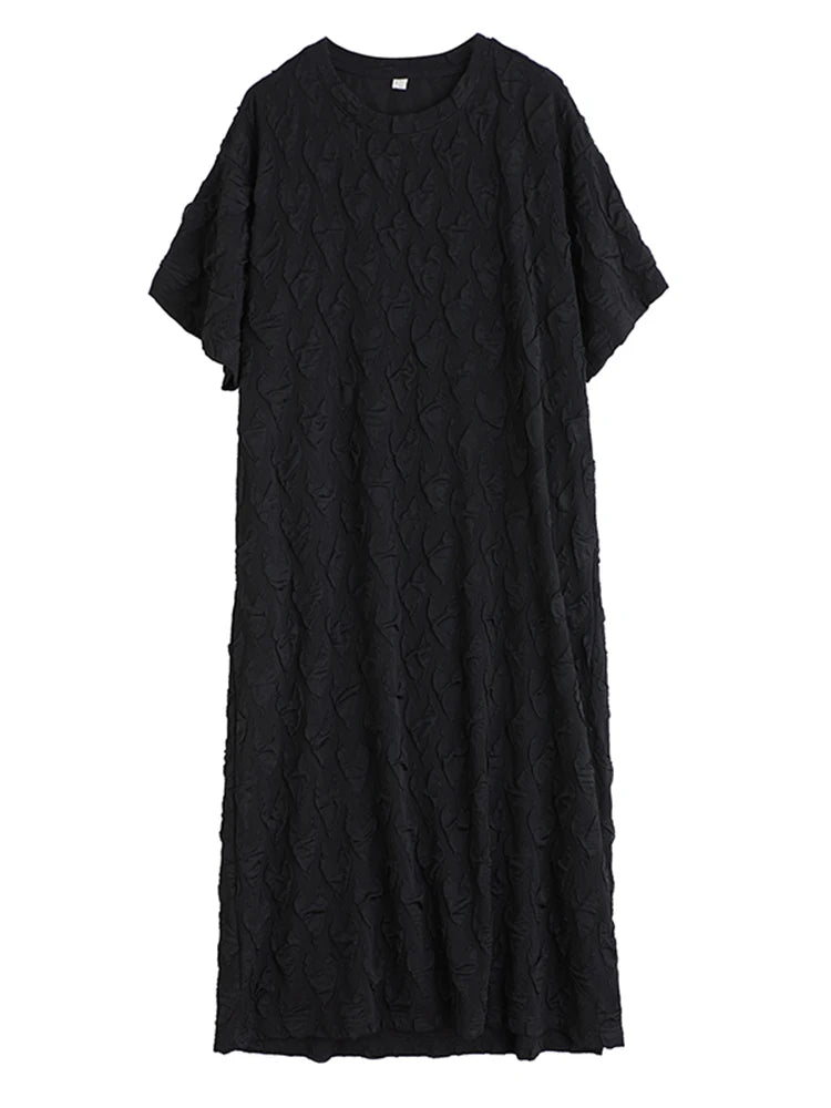 XITAO Jacquard O-neck A-line Dress Casual Solid Color Loose Fitting Literary Style Simple Texture Sensation Women Dress GYX1631