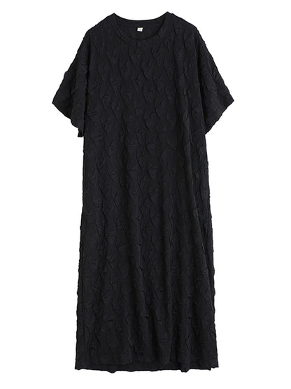 XITAO Jacquard O-neck A-line Dress Casual Solid Color Loose Fitting Literary Style Simple Texture Sensation Women Dress GYX1631