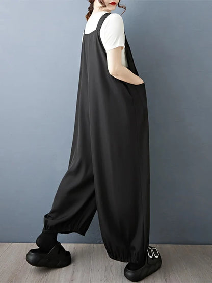 XITAO Sleeveless Straps Jumpsuits Temperament A-line Pocket Patchwork Women Loose Solid Color Summer Slimming Jumpsuits ZMY1338