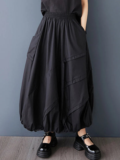 XITAO Bud Pocket Pleated Skirt Casual Loose Fitting Personality Elastic Waist Bubble Fashion New Loose Women Skirt ZMY1089