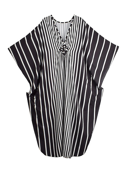 XITAO Stripe Print V-neck Dress Batwing Sleeve A-line Full Sleeve Personality Pullover Fashion Goddess Summer Women Dress GJ1151