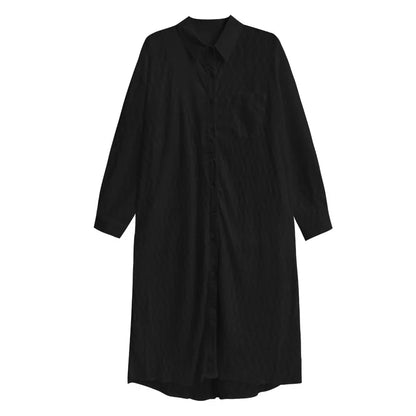 XITAO Patchwork Mesh Lace Single Breasted Dress Solid Color Turn-down Collar Full Sleeve Hong Kong Spring Women Dress GYX1508