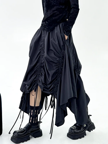 XITAO Drawstring Irregular Elastic Waist Skirt Casual Simple Solid Color Fashion Pleated Personality Summer Female Skirt ZMY1080
