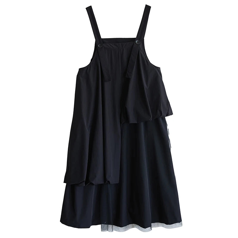 XITAO Irregular Patchwork Dress Simple All-match Temperament Women Solid Color Slimming Elegant Suspenders Dress HQQ2461