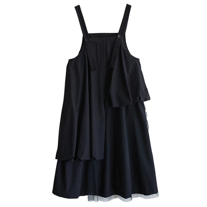 XITAO Irregular Patchwork Dress Simple All-match Temperament Women Solid Color Slimming Elegant Suspenders Dress HQQ2461
