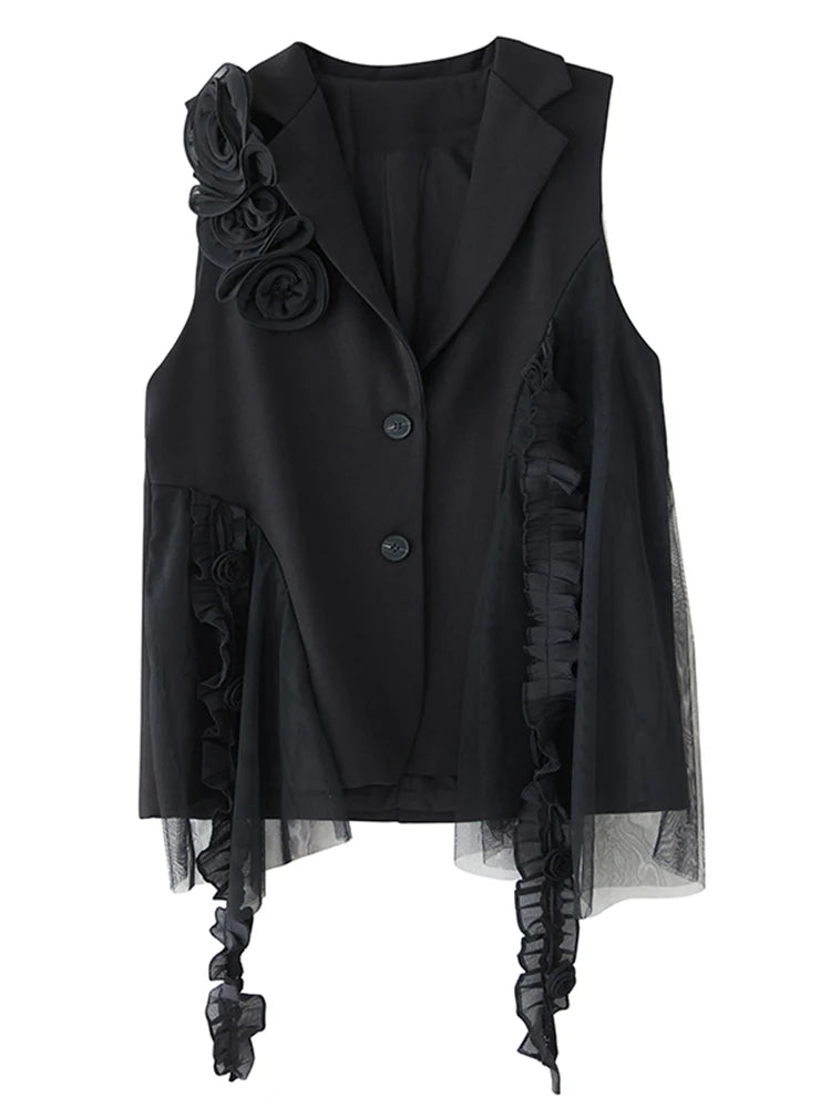 XITAO Floral Patchwork Single Breasted Vest Casual V-neck Loose Turn-down Collar New Sleeveless Spring Women Vest GYX1545