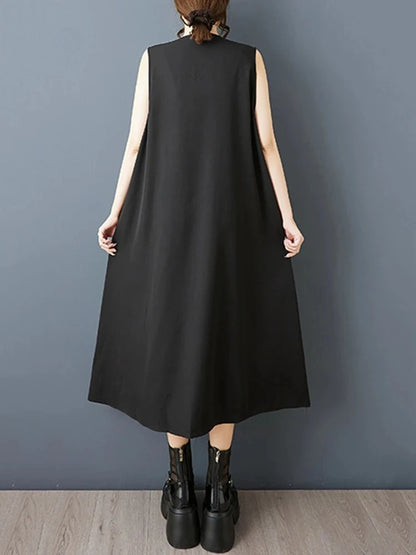 XITAO Sleeveless V-neck Zipper Dress Loose Pocket Patchwork Women Summer Casual A-line Temperament Solid Color Dress ZMY1328