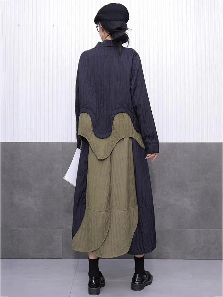 XITAO Patchwork Single Breasted Women Set Casual Turn-down Collar Full Sleeve Vintage Elegant A-line Spring Female Set GYX1537