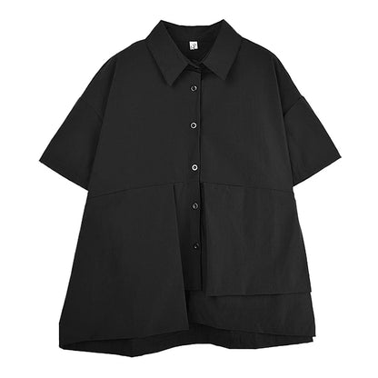 XITAO Single Breasted Loose Blouse Short Sleeve Casual Solid Color Asymmetrical Lapel Personality Summer Woman Shirts ZMY1221