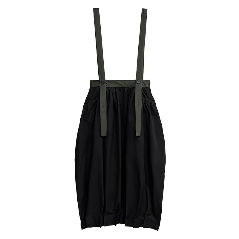 XITAO Straps Pleated Contrast Color Skirt Casual Loose Fitting A-line Elastic Waist Leisure Summer Female Skirt GYX1540