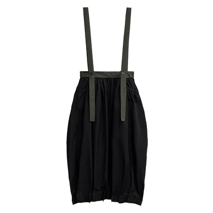 XITAO Straps Pleated Contrast Color Skirt Casual Loose Fitting A-line Elastic Waist Leisure Summer Female Skirt GYX1540