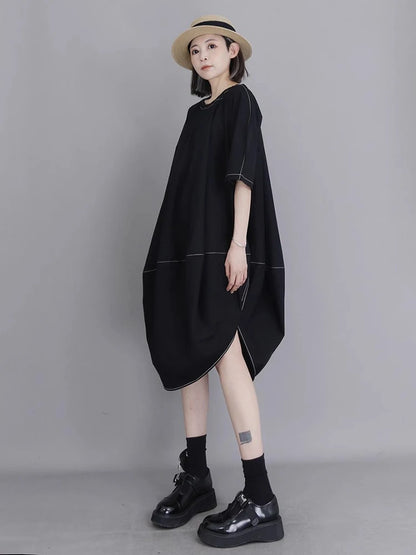 XITAO Irregular O-neck Dress Casual Solid Color Loose Fitting A-line All Match Elegant Personality Summer Female Dress ZMY1370