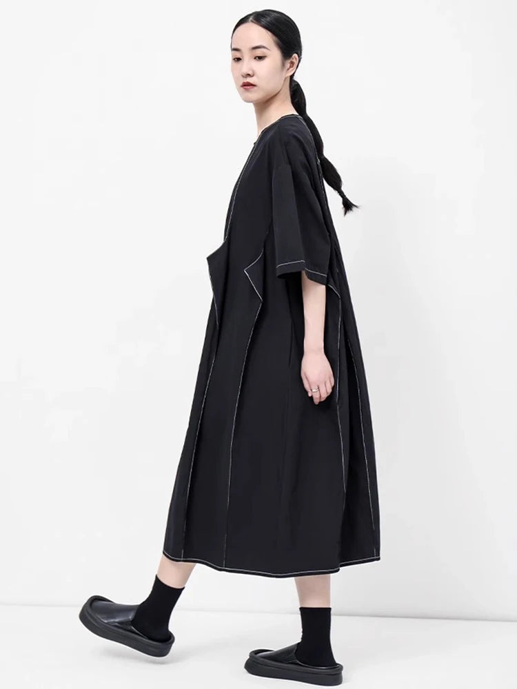 XITAO Asymmetrical O-neck Dress Casual A-line Loose Fitting A-line Slimming Fashion Half Sleeve Summer Women Dress ZMY1369