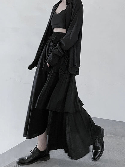 XITAO Folds Irregular Button Skirt Personality Ruffles Patchwork Women Simple Solid Color All-match Elastic Waist Skirt ZMY1077