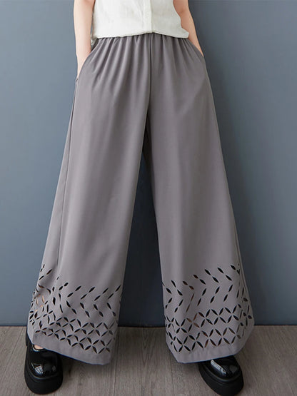 XITAO Hollow Out Wide-leg Elastic Waist Pant Casual Solid Color Slimming Korea New Arrival Personality Spring Women Pant GYX1525