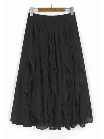 XITAO Ruffles Irregular Skirt Solid Color Mesh Patchwork All-match Women Loose A-line Elastic Waist All-match Skirt GYX1639