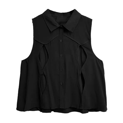 XITAO Hollow Out Lapel Single Breasted Vest Casual Solid Color Loose Fashion Sleeveless New Arrival Simple Female Vest GYX1620